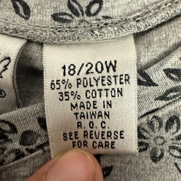 Fashion Bug Floral Print Button-Front Top Size 18/20W Gray & Black Short Sleeve - Picture 5 of 7